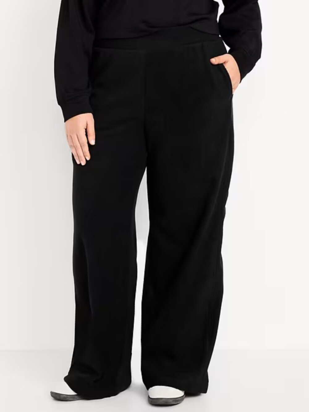 NWT Old Naxy Black XXL Extra High-Waisted Microfleece Wide-Leg Sweatpants